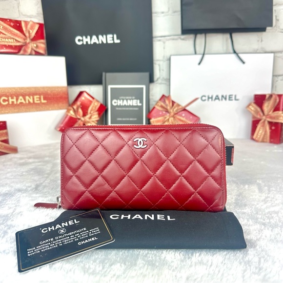 CHANEL Red Leather Zip Around Wallet Zippy wallet with chain - Picture 1 of 16